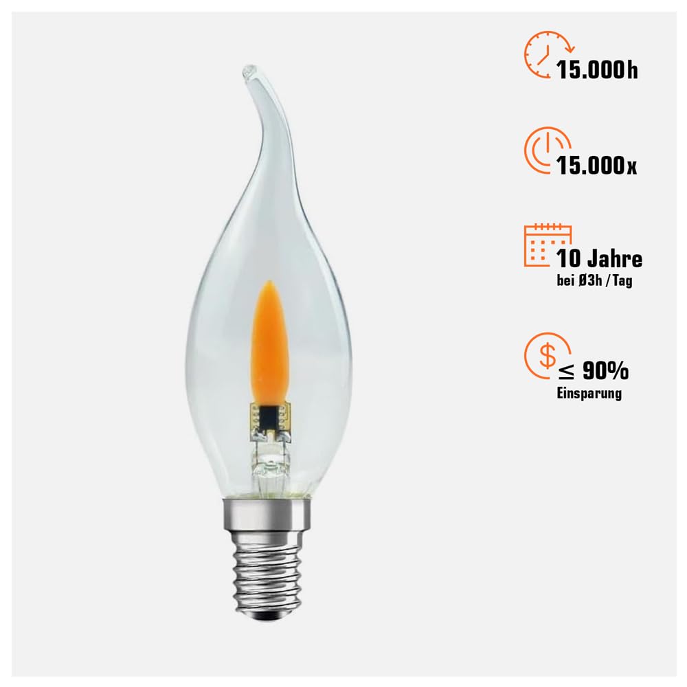 NCC-Licht 10x LED Lampe C35 Windstoß Kerze E14 1W mit Flammeneffekt