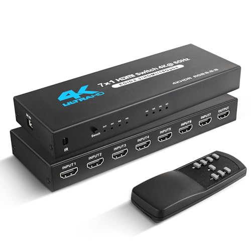 Image of NEWCARE HDMI Switch 7 in 1 Out 4K@60Hz, HDMI Switcher with IR Remote, HDMI Selector Box Support HDMI2.0, Dolby Vision /Atmos, HDR10 for Xbox, Switch, PS5 /4, Roku, Fire Stick