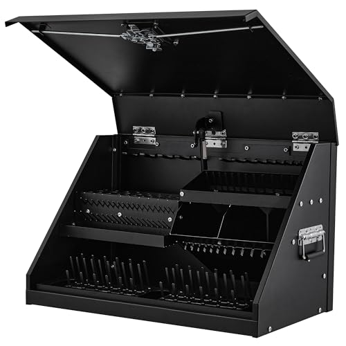 HOMREST 26in Portable Triangle Toolbox Heavy Duty Steel Tool Box Truck Toolbox with Weather-Resistant Finish Lockable Latches & Carry Handle for Garage and Workshop(BLACK)