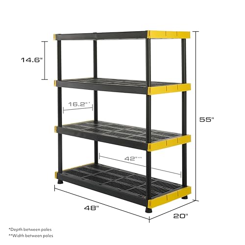 CX-Black-Yellow-4-Tier-Heavy-Duty-Plastic-Storage-Shelving-Unit-200lbsshelf-55H-x-48W-x-20D-for-IndoorOutdoor-Organization-Modular-Rack