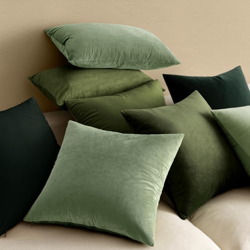 Image of MIULEE Velvet Throw Pillow Covers 20x20 Inch, Pack of 2 - Sage Green, Soft Solid Decorative Pillow Covers Square Cushion Cases Farmhouse Modern Home Decor for Spring Couch Sofa Bedroom Living Room