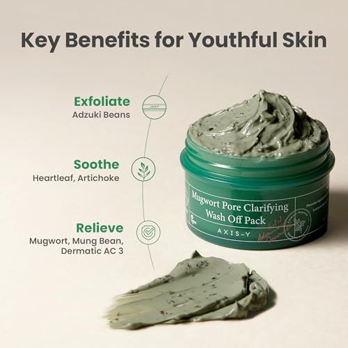 AXIS-Y Mugwort Pore Clarifying Wash Off Pack - Face Exfoliator Targets Clogged Pores, Whitehead & Blackhead Remover - Vegan Korean Skin Care Glass Skin Clay Mask (3.38 fl. oz.)