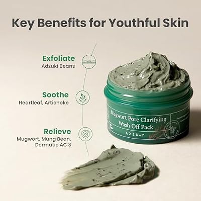 AXIS-Y Mugwort Pore Clarifying Wash Off Pack - Face Exfoliator Targets Clogged Pores, Whitehead & Blackhead Remover - Vegan Korean Skin Care Glass Skin Clay Mask (3.38 fl. oz.)