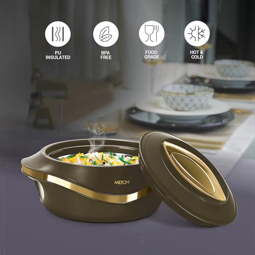 Image of MILTON Pearl 1500 PU Insulated Inner Stainless Steel Casserole, 1270 ml, Dark Brown, BPA Free, Food Grade, Hot and Cold, Easy to Carry, Easy to Store, Chapati, Roti, Curd Maker