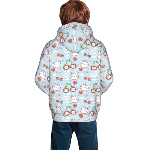 Cute Rabbit with Cherry Kid Hoodies Boys Sweatshirts Girls Pullover with Pocket4