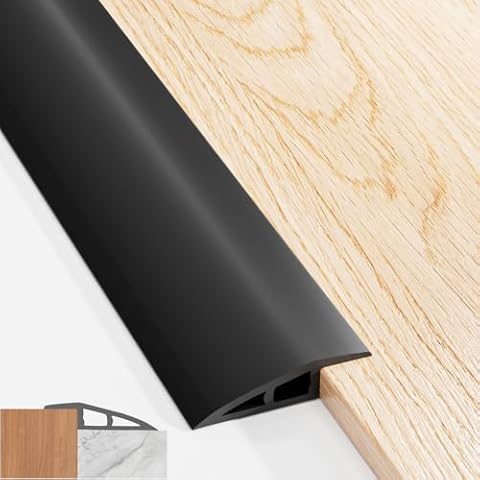 Carpet to Tile Transition Strip, Vinyl Floor Transition Strip Self Adhesive for Door Threshold Height Within 0.39", Carpet Edge Trim, Waterproof Transitions Strips for Doorways Floor, Black Cover