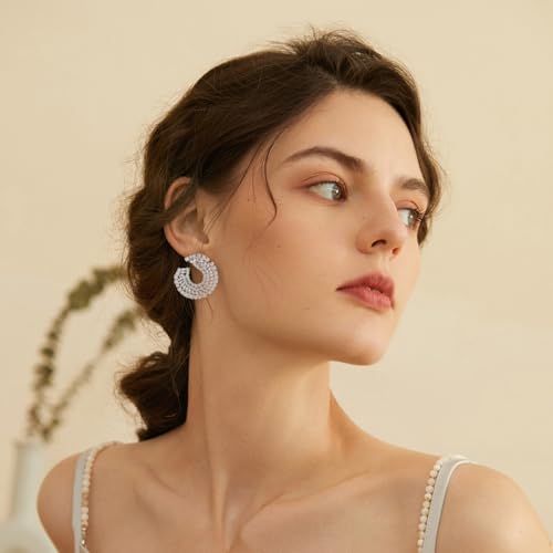 Large Round Gold Crystal Earrings for Women Sterling Silver Hypoallergenic Big Cubic Zirconia Rhinestone Hoop Earrings Jewelry for Wife Mom Her2