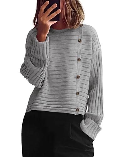 Image of PRETTYGARDEN Womens Sweaters Fall 2026 Casual Long Sleeve Crewneck Button Loose Winter Knit Pullover Sweater Tops