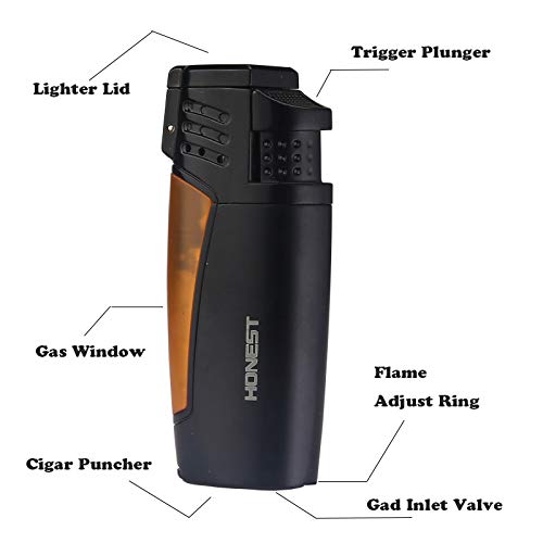 PROMISE by HONEST stormaansteker gasaansteker sigarenaansteker 3 jet flame gas hervulbaar met sigarenboor (Zwart) - Image 3