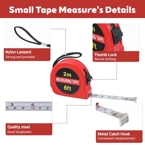 50 Cintas Métricas Retráctiles Mini 6 FT Rojas miniatura 3