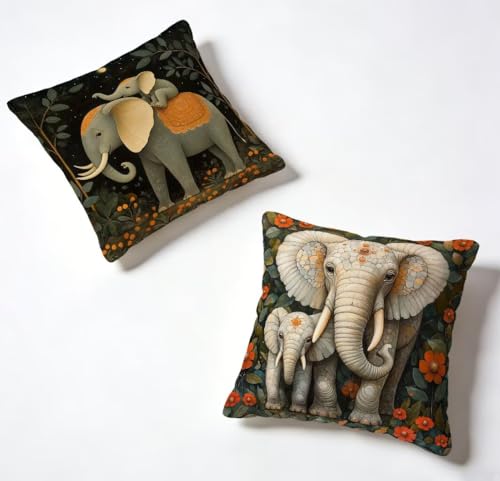 Throw Pillow Covers 30 x 30 Inch Set of 2 Elephant, Decorative Pillows 30x30 Inch Large Couch Cover Animal Linen Outdoor Chair Cushions for Spring Summer, Farmhouse Couch Bed Living Room Decor D-TZ190