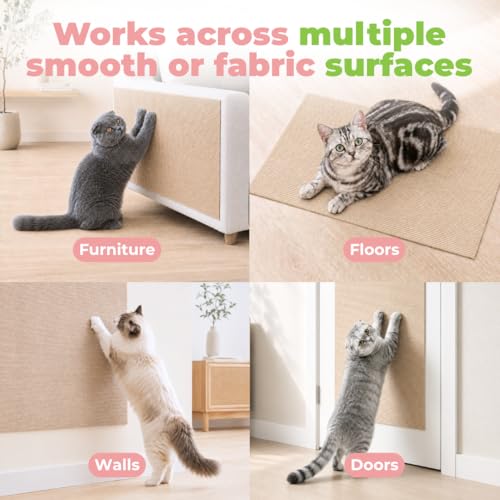Image of Best Pet Supplies Catify Cat Scratcher, Fun Interactive Scratchers, Posts, Poles, Claw Safe, Furniture Saver Indoor Play Support Natural Cat Behaviors Heavy Duty - Beige Mat - L: 39 inch