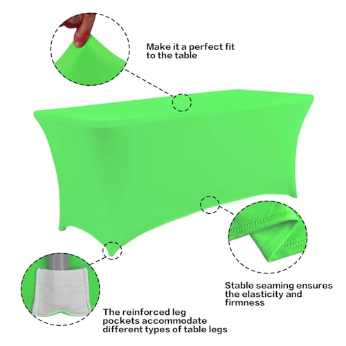 Image of IVAPUPU 2 Pack 4FT Table Cloth for Rectangular Fitted Events Stretch Green Table Covers Washable Cover Spandex Tablecloth Protector for Party, Wedding, Cocktail, Banquet, Festival