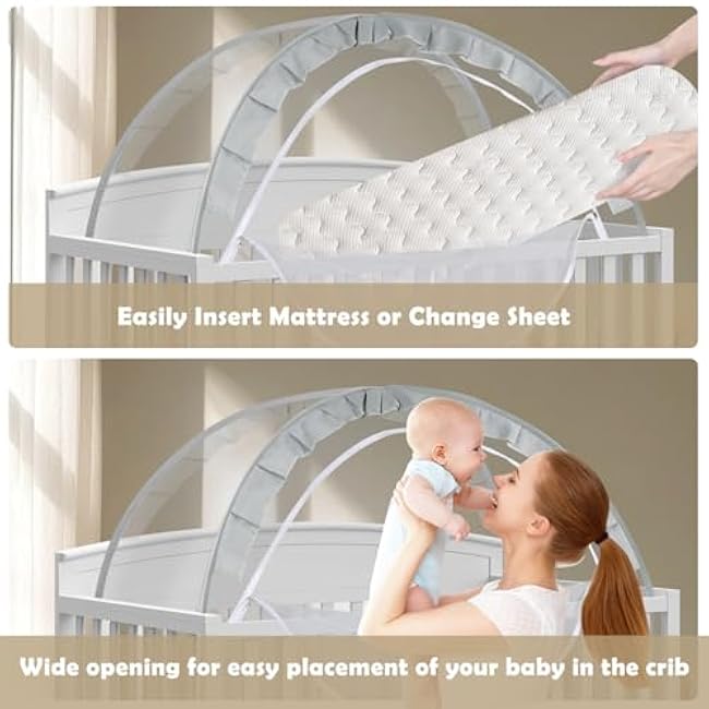 AMMER Pop Up Crib Tent: Baby Crib Tent Crib Net, Breathable Mesh Safety Canopy to Keep Baby from Climbing Out, Mosquito Protection, and Quick Installation