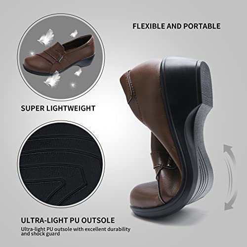 Uzb Slip On Loafers For Women Comfortable Dress Shoes Orthopedic Non Slip Work Shoes Business Casual Shoes Low Heel, Brown, 7 Us #TOP2