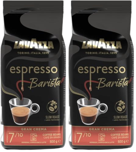 Lavazza, Espresso Barista Gran Crema,Café en Grano Natural, para Máquina de Café Espresso, con Notas Aromáticas de Frutos Secos y Flores,Arábica y Robusta, Intensidad 7/10,Tueste Ligero, 500 g