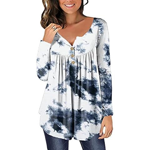 Tshirt Manche Longue Femme Tunique Haut Décontractés Amples Coton Chemise Chic et Élégant Tie Dye Blouse Vêtements 2024 Cover