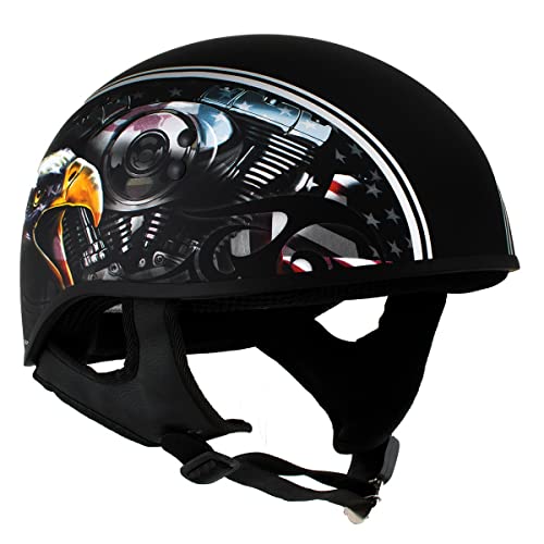 Hot Leathers Hld1023 'V-Twin Eagle' Flat Black Motorcycle Dot Skull Cap Half Helmet For Men And Women Biker - Medium #TOP5