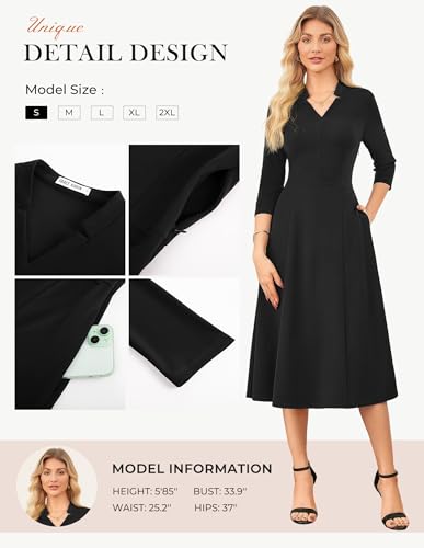 Image of GRACE KARIN Work Dresses for Women 2026,Midi Business Dress,3 /4 Sleeve Classy Fit and Flare Dress with Pocket