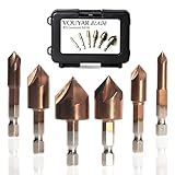 6 Pcs M35 Cobalt Countersink Drill Bit Set for Metal with Case 82 Degree 1/4'' Hex Shank HSS 5 Flute Center Punch Tool Sets for Wood, Quick Change Bit 1/4” 5/16