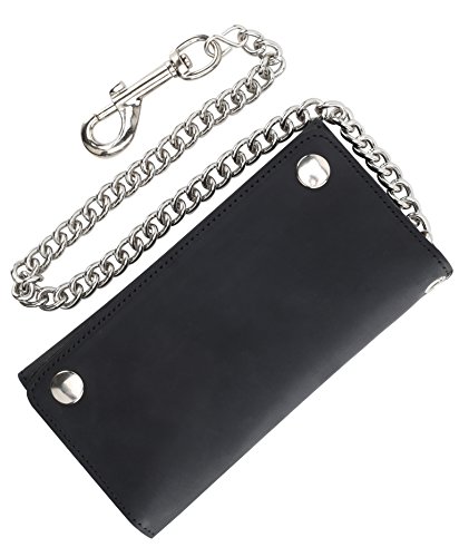 Image of RFID Blocking Men's Tri-fold Vintage Long Style cow Leather With Chain card holder Wallet,MADE IN USA