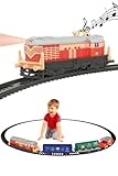 Amisha Gift Gallery Battery Operated Cargo Train Track Toy Set with Flash Light and Sound Vintage Train with Locomotive Engine Cargo Car Coal Wagon,Oil Tanker and Choo Choo Train Small Cargo