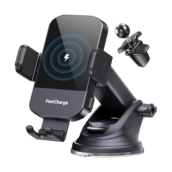 CHGeek Wireless Car Charger, 15W Fast Charging Auto Clamping Car Charger Phone Mount Phone Holder fit for iPhone 16 15 14 13 12 Pro Max 11 XR XS, Samsung Galaxy S24 Ultra S23 S22 S21, S20, S10+, Black