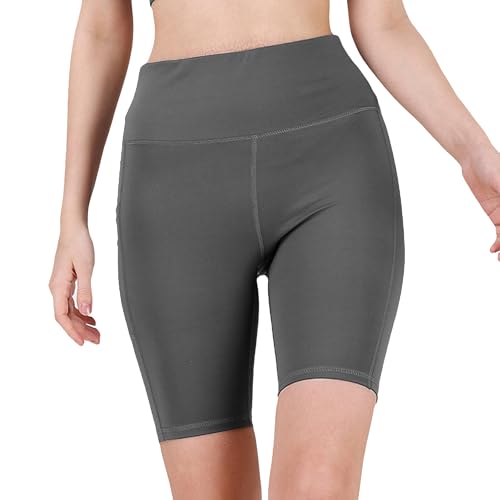 Image of SOIE Women Polyester Blend Sports Shorts High Waist Knee Length with Side Pocket Quick Dry Squat Proof Athleisure Shorts for Workout