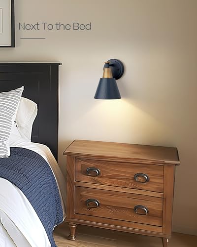 Image of FEMILA Modern Wall Sconces Set of 2, 1-Light Wall Lighting Bathroom Sconces Single Vanity Light, Hammered Metal Shade, Dark Blue,4FG59B-2 Blue
