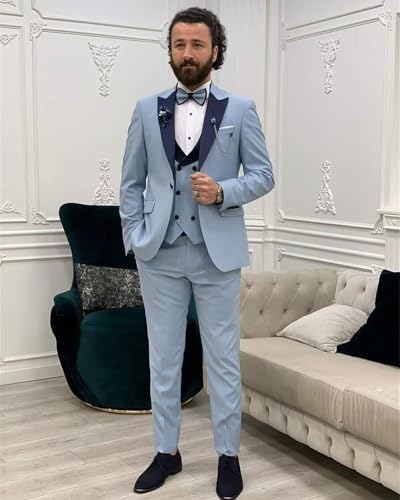 Wemaliyzd Mens Suit 3 Piece Slim Fit Tuxedo for Men Peak Lapel Jacket Double Breasted Waistcoat Pants4
