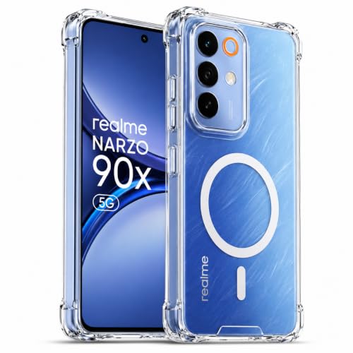 Image of Transparent Back Cover for Realme Narzo 90X 5G / Realme C85 5G / Realme 15X 5G Mobile Cover Shockproof Side TPU Bumper & Back Pc Protective Magnetic Support Cover Case (Realme 15X 5G)