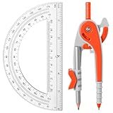 EBOOT Student Geometry Math Set, Drawing Compass and 6 Inch Clear Swing Arm Protractors 180 Degree Math Protractor(Watermelon Red)