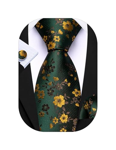 Image of Barry.Wang Flower Ties for Men Handkerchief Cufflinks Set Wedding Necktie Set Party