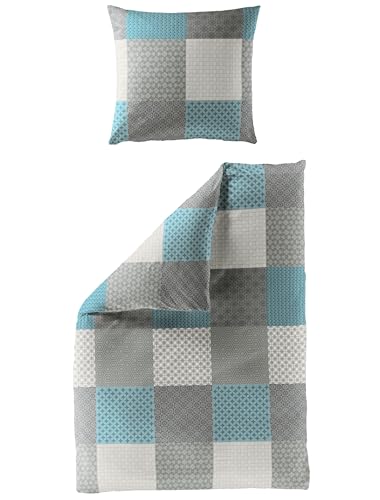 Linge de lit turquoise Bierbaum en coton renforcé taille 155x220 cm - 3