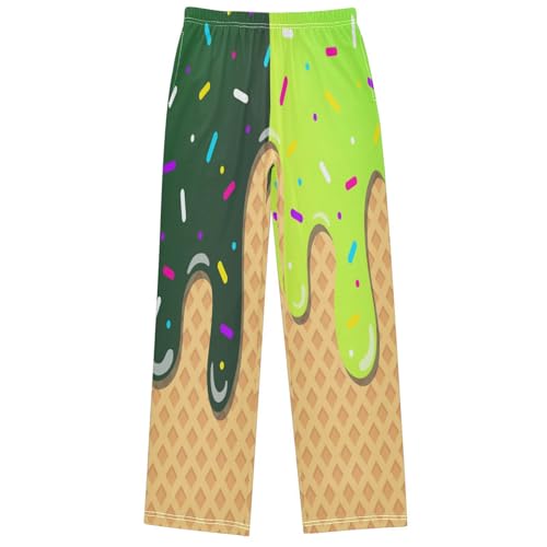 Boy's Pants Green Ice Cream Jogger Pants Elastic Waist Long Bottoms Trousers with Pockets 6-14 Years
