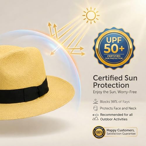 Image of Gamboa Original Panama Hat for Men and Women Fedora Straw Summer Beach Sun Hat Protection UV UPF50+