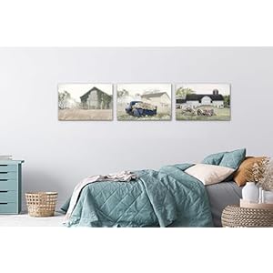 3 piece farmhouse wall art old barn truck canvas print picture for rustic farmhouse decor modern country scenery painting truck loaded with flowers framed artwork for home wall decor12x18x3pcs  urban country home decor