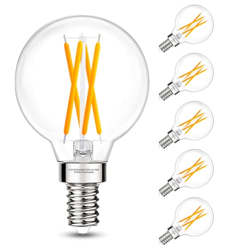 GvvooHome E12 G16.5 Candelabra Bulb G16.5 Round Small Globe LED Bulb 2700K Warm White Dimmable 6W 60W Equivalent 600LM 90+CRI Globe Light Bulbs Ideal for Ceiling Fans & Chandeliers 6 Pack