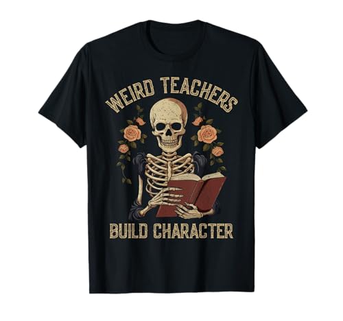 Funny Skeleton Book Floral Skull Halloween Teacher for Women T-Shirt
