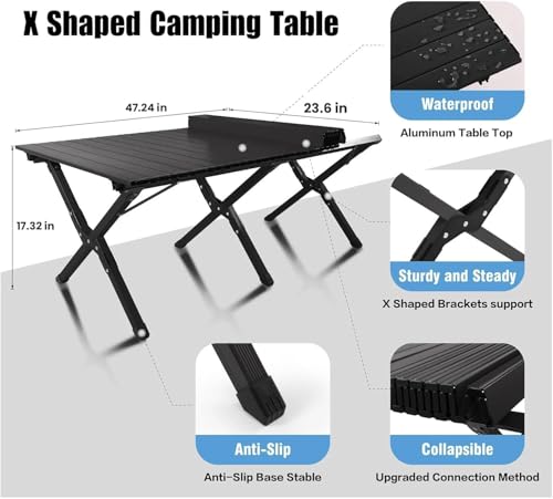 Table de camping pliable et portable avec hauteur réglable pour pique-nique