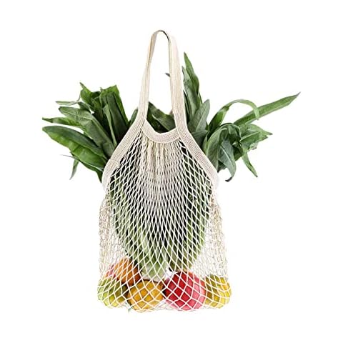PROUSKY Reusable Shopping Bags, Cotton Net Mesh Shopping Bags, Washable Organic Cotton String Shopping Bags with Short Handle Cover