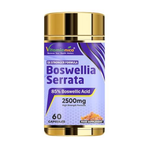 Vitaminnica Boswellia Serrata Capsules (2500mg 5:1 Extract)- 60 Vegan Capsules, 2 Months Supply, 85% Boswellic Acid, Indian Frankincense, Joint Support, Anti-Inflammatory