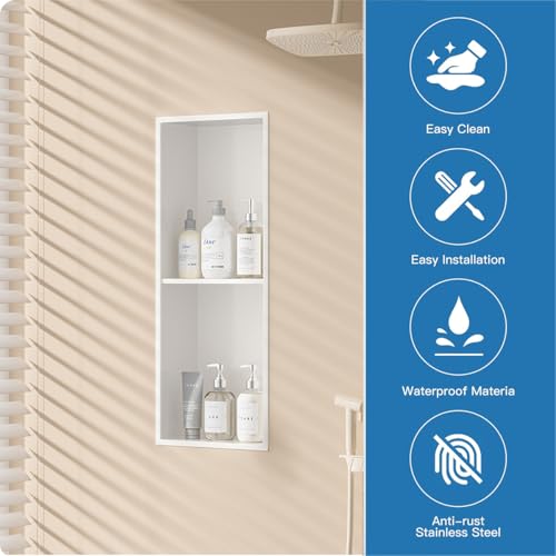 Niche de douche brossée grise double étagère murale encastrable