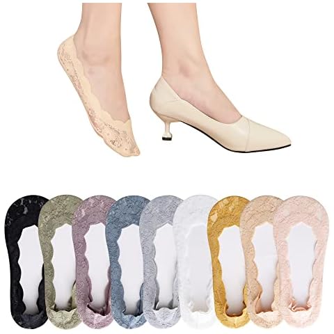 Aoczes 9 Pairs No Show Socks Womens Lace Socks Non Slip Low Cut Liner Socks Invisible Socks for Women Breathable Casual Flat Socks Cover