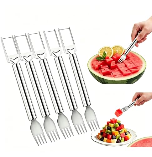 2-in-1 Stainless Steel Watermelon Cutter Fork, Dual-Head Melon Slicer and