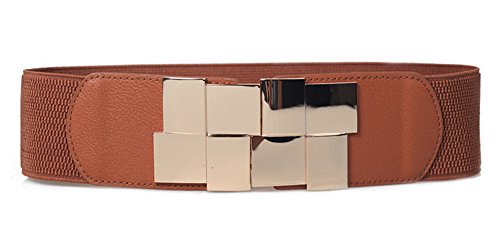 Womens Elasticity Stretch Gold-Plated Buckle Dress Waist Belt,Width 2.3inch(6cm) (Camel)