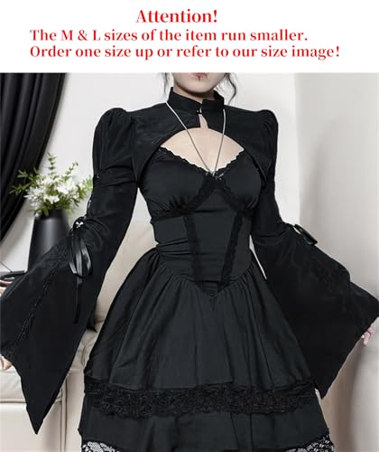 Image of win2win Gothic Bolero Shrug Crop Tops for Women Victorian Bell Sleeve Y2k Punk