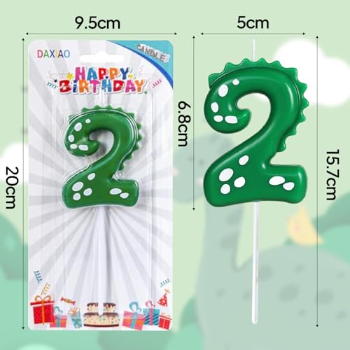 Birthday Candles, Dinosaur Number 2 Candles, Dinosaur Birthday Candle, Number 2 Candle, for Dinosaur Theme Birthday Party, Green Theme Party, Bakery Decoration, Happy Birthday Candle