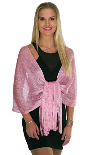 Shawls and Wraps for Evening Dresses, Metallic Sparkle Womens Wedding Pink Shawl