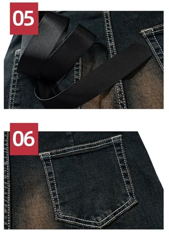 Men Women Flared Jeans Straight Baggy Denim Ribbons Washed Trousers Loose Cargo Pants4